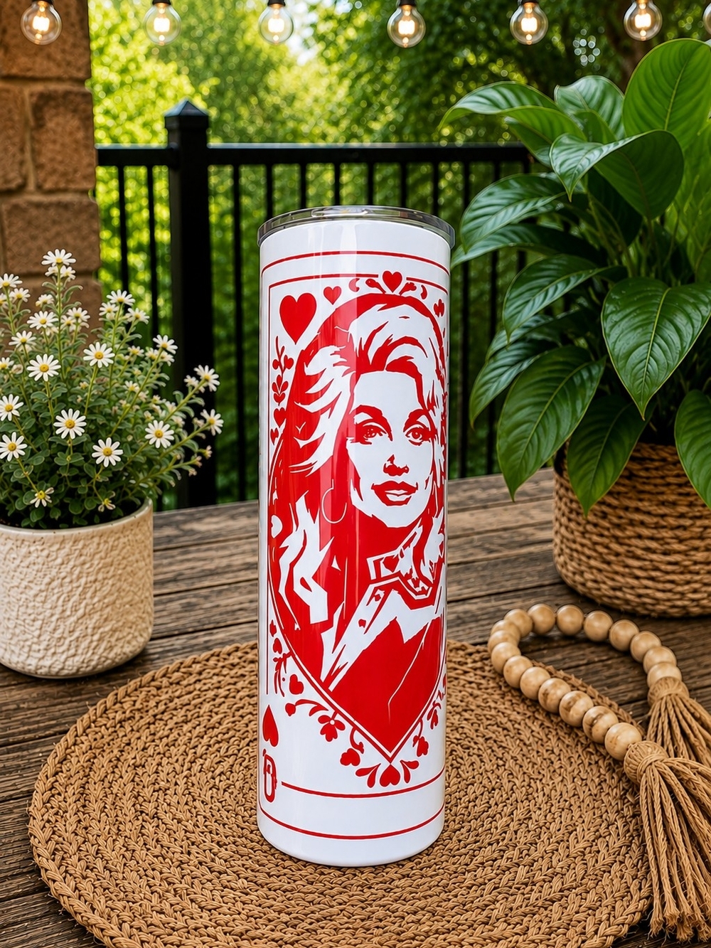 Red and White Decorative Tumbler with Portrait -